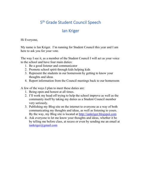 5th grade student council speech topics
