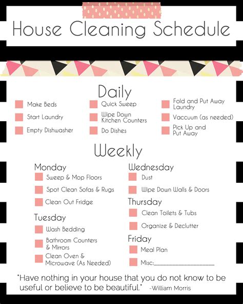6/10 Cleaning List Printable