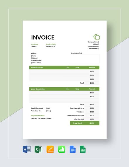 6+ Garage Invoice Templates - PDF, Word, Excel