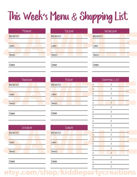 6 Best Images of Menu Shopping List Printable - Free Printable Weekly
