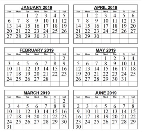 6 Months Calendar