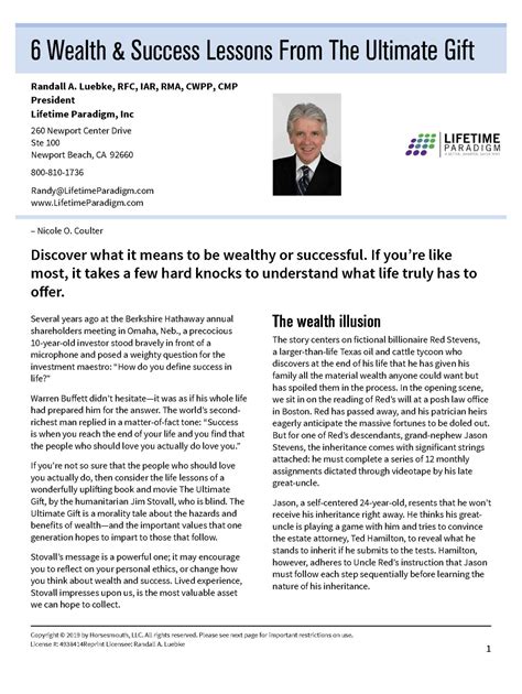 6 Wealth & Success Lessons From The Ultimate Gift - Lifetime Paradigm