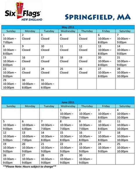 6 flags new england hours