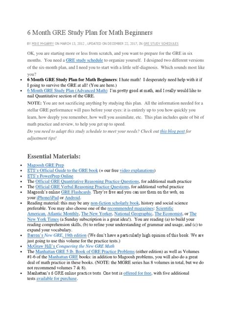 6 month gre study plan