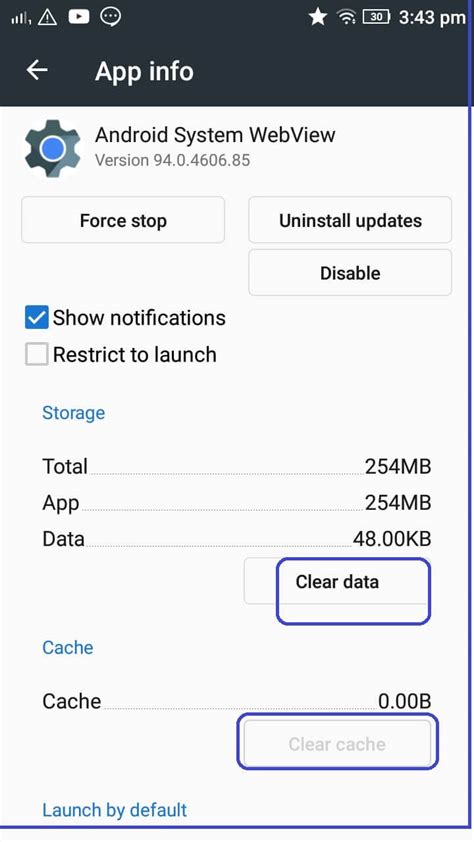 6. Clear Cache and Data for WebView