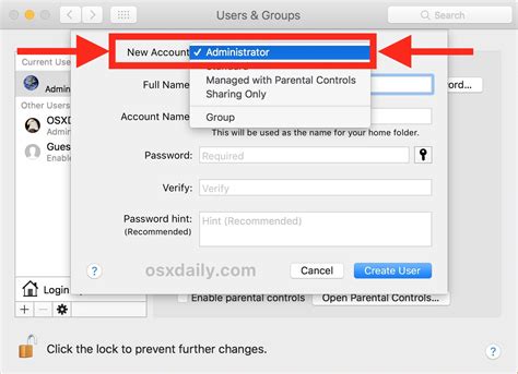 6. Create a new admin account on Mac