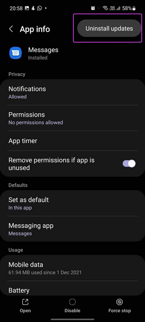 6. Downgrade or Uninstall Messages Updates