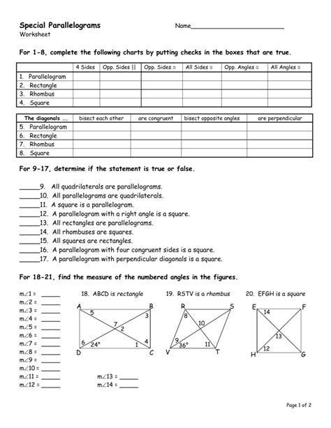 6.5 Conditions For Special Parallelograms Worksheet