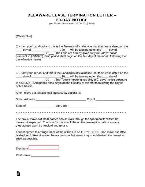California Lease Termination Letter Form 60Day Notice