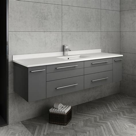 Fresca 60 Inch Lucera Double Sink Floating Vanity with Top and Vessel