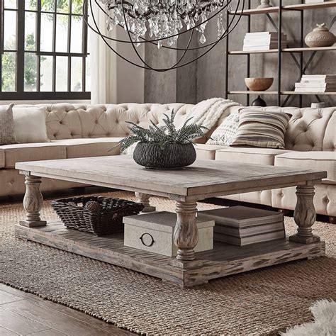 60 Inch Square Rustic Style Coffee Table Plank Wood Distressed Finish