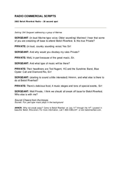 60-second radio ad script examples