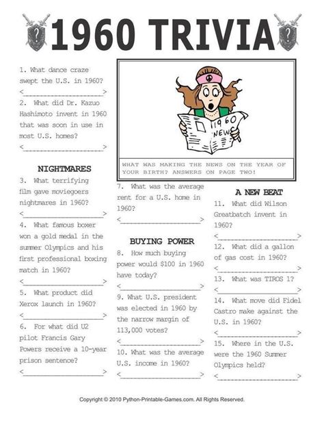 60s Trivia Questions And Answers Printable