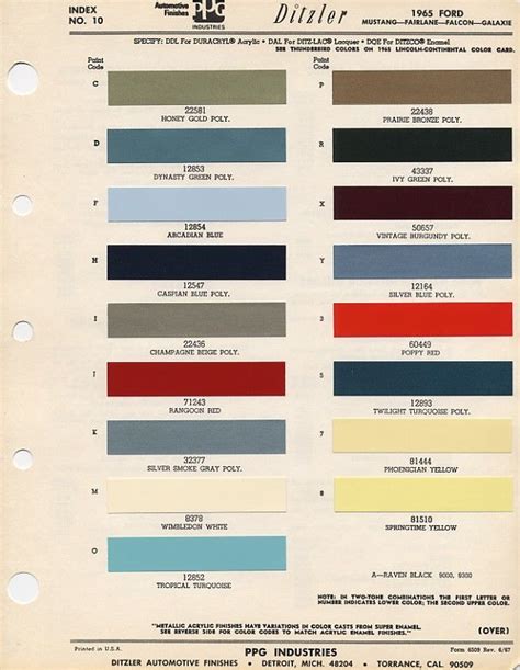 65 Mustang Color Chart