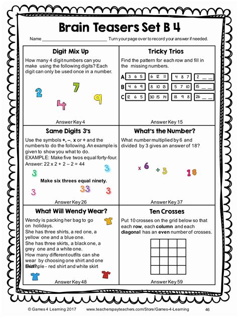 6th Grade Math Brain Teasers For Kids