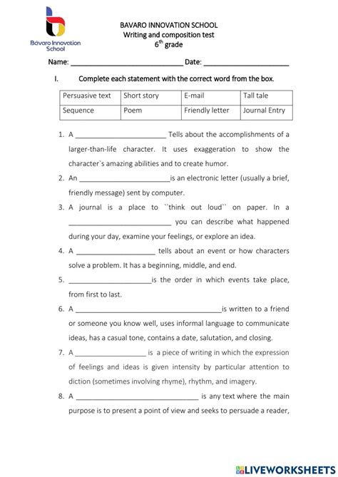 Unlock Your Writing Potential: 6th Grade Writing Worksheets With Answer Key to Ignite Creative Expression!