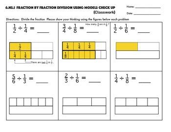 6th grade dividing fractions using models worksheet