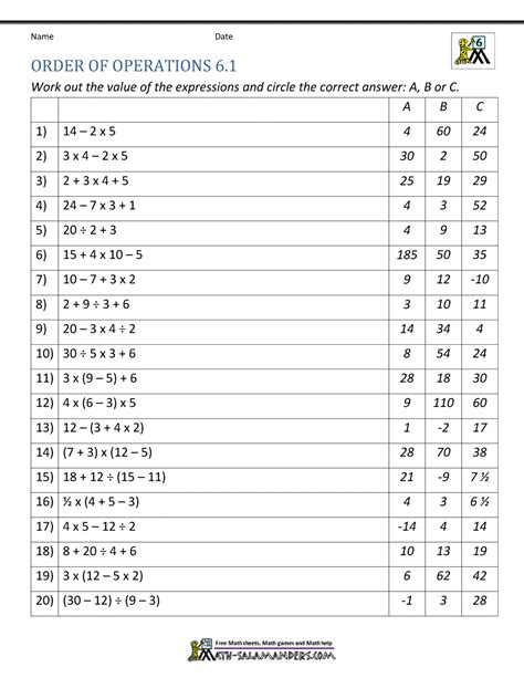 6Th Grade Math Operations Worksheets