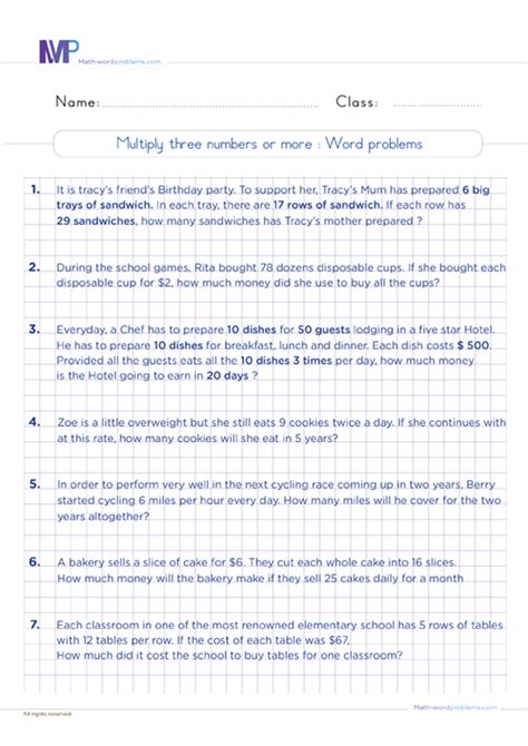 6Th Grade Multi Step Math Word Problems Worksheets
