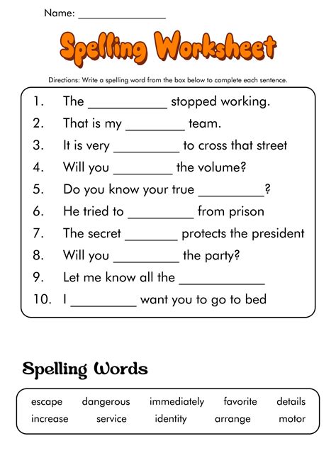 6th grade spelling test worksheets