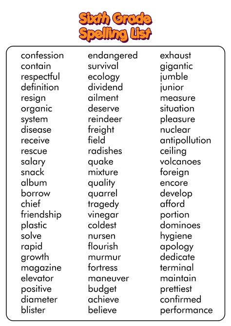 6th grade spelling words worksheets pdf