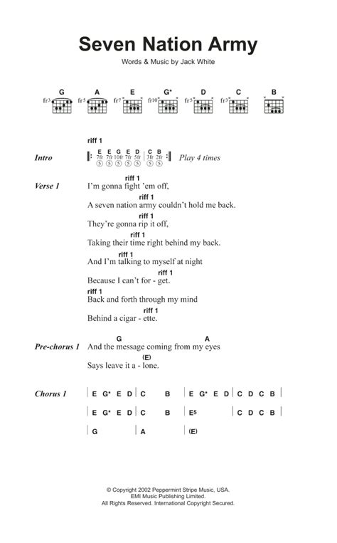 Seven Nation Army Chords Ukulele Sheet and Chords Collection