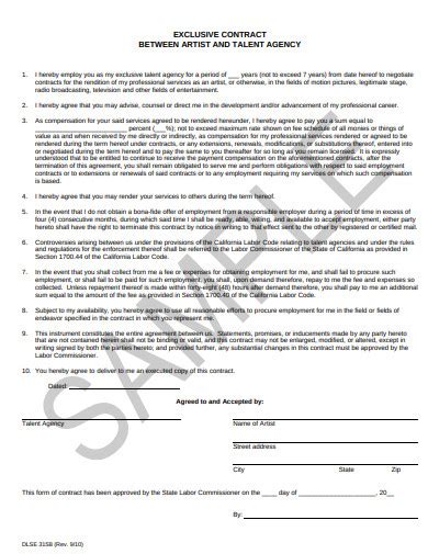 7+ Talent Agency Contract Templates in PDF