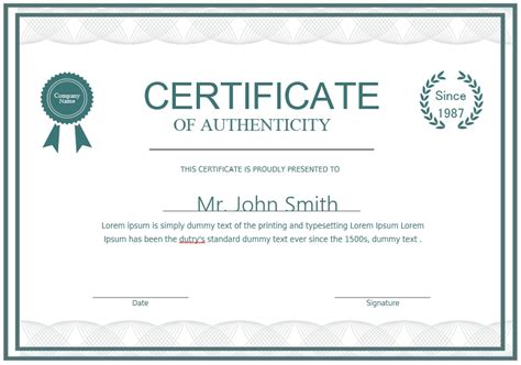 7 Free Sample Authenticity Certificate Templates - Printable Samples
