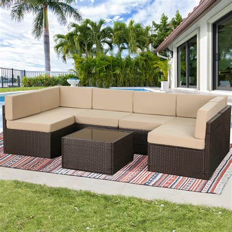 7 piece patio pe rattan wicker sofa sectional furniture set