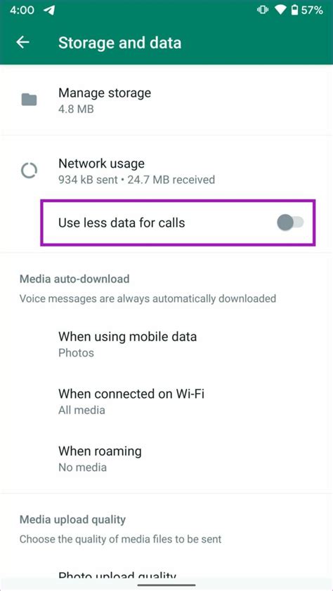 7. Disable Less Data for Calls Option in WhatsApp