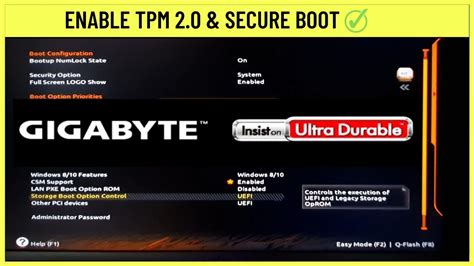 7. Enable TPM 2.0 and Secure Boot
