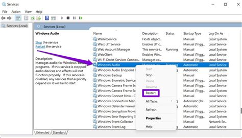 7. Restart Windows Audio Services