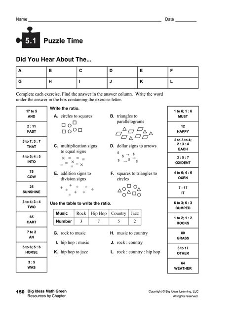 7.7 Puzzle Time Worksheet Answers