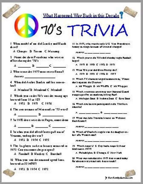 70's Trivia Questions And Answers Printable