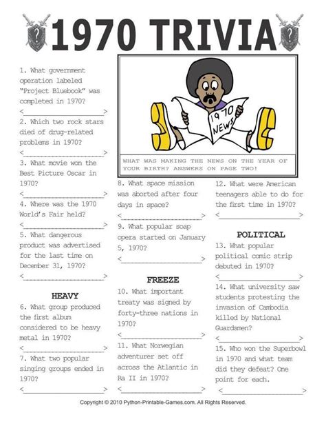 70S Trivia Questions And Answers Printable