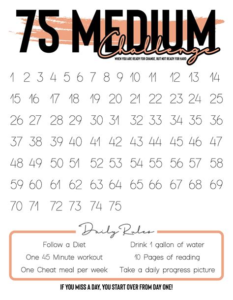 75 Day Medium Challenge Printable Free