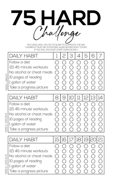 75 Hard Challenge Calendar