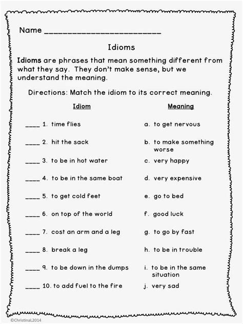7Th Grade Idioms Worksheets With Answers