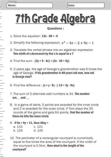 Unlock Success with 7th Grade Math: Free Worksheets with Answer Keys to Help You Ace Your Exams!
