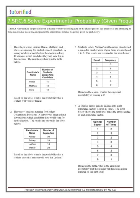 7Th Grade Common Core Math Worksheets Probability