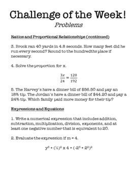 7th grade math challenge problems pdf with answers