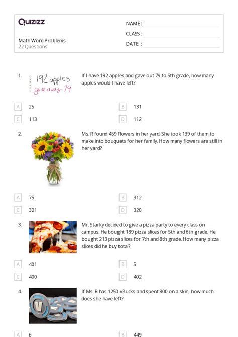 7Th Grade Math Word Problems Printable Worksheets