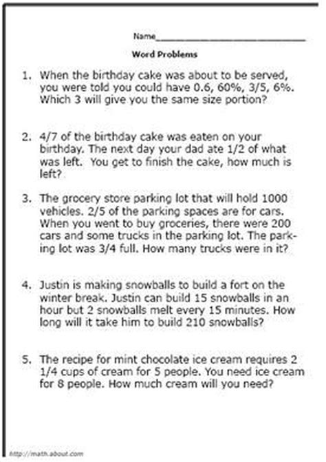 7Th Grade Math Worksheets Word Problems