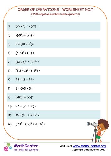 7Th Math Worksheets Order Of Operations