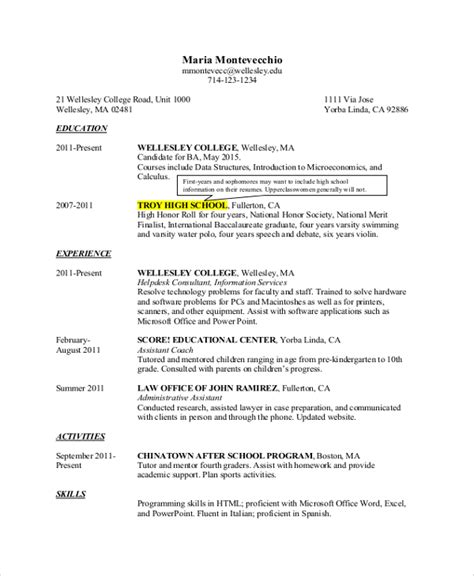 8+ Sample College Resumes Sample Templates