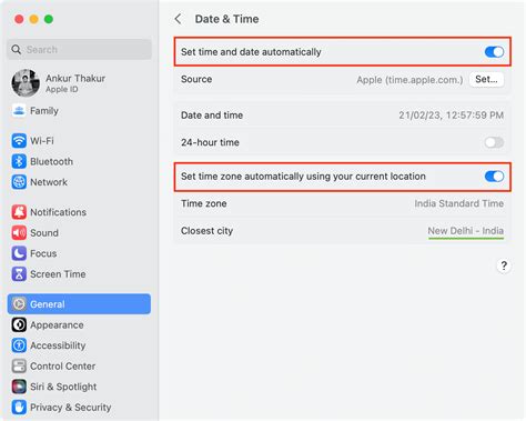 8. Set Date and Time to automatic on Mac
