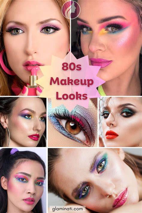 A woman with bold 80s eye makeup, featuring a smoky eye and bright blue eyeshadow