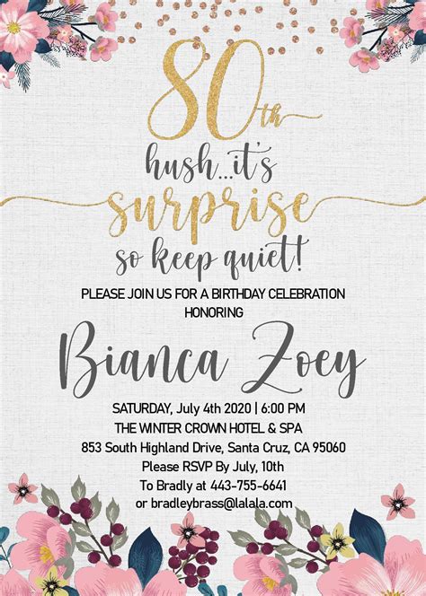 80th Birthday Invitation Templates