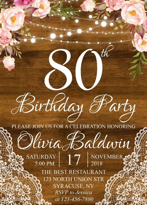 80th Birthday Invitation Wording Templates