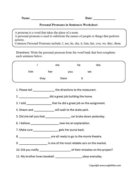 8Th Grade Pronoun Worksheets
